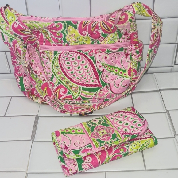 VERA BRADLEY Medium Size Shoulder Bag with Matching Wallet Adjustable Shoulder S - Picture 1 of 7